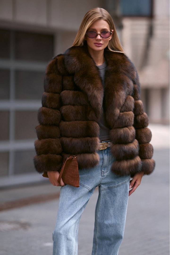 Manteau en fourrure de renard Ramona couleur marron châtaigne
