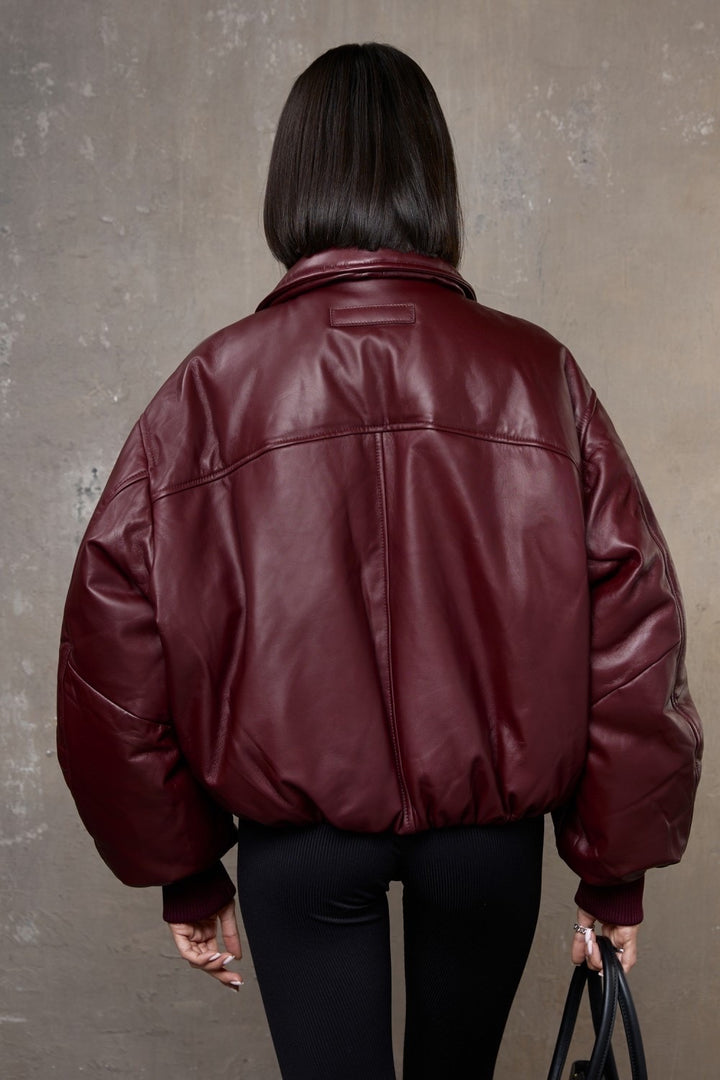 Blouson aviateur en cuir Maeve bordeaux