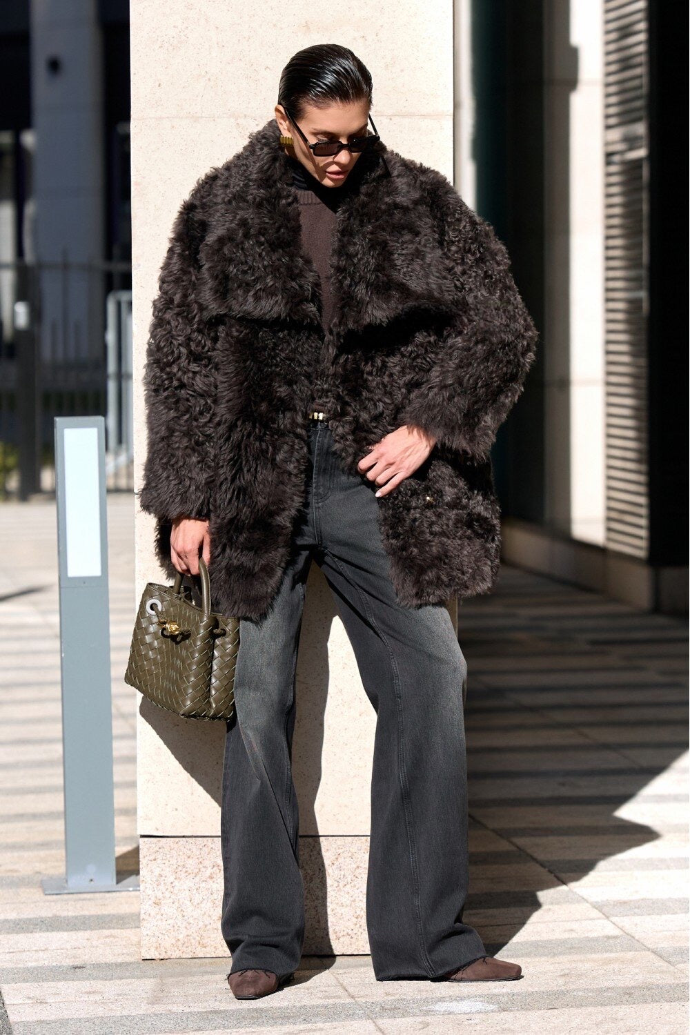 Manteau mi-long en peau lainée GABRIELLE