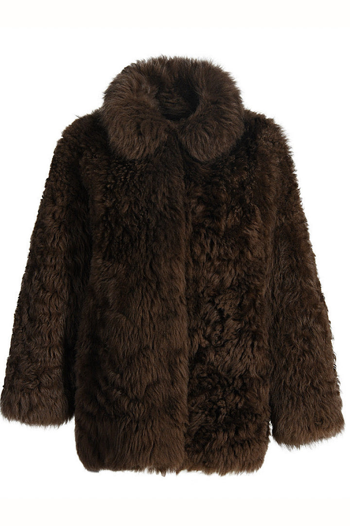 MANTEAU MIELA en peau lainée marron
