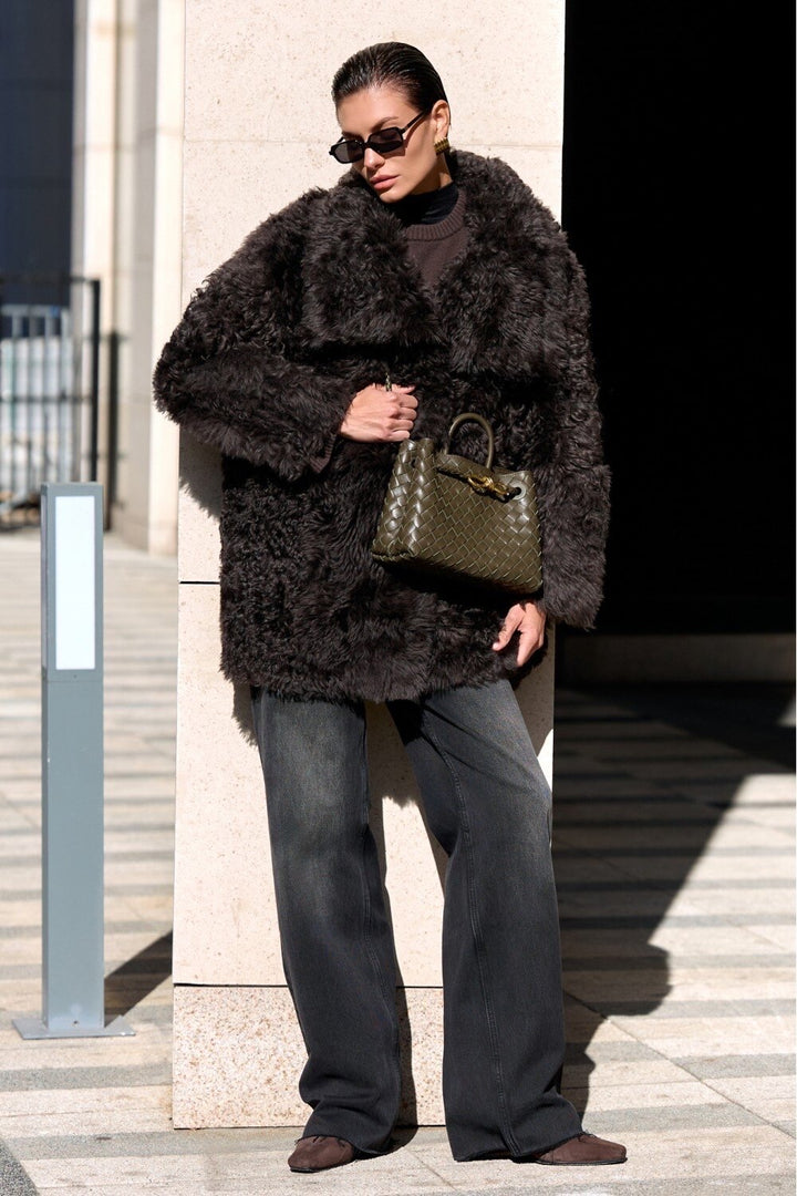 Manteau mi-long en peau lainée GABRIELLE