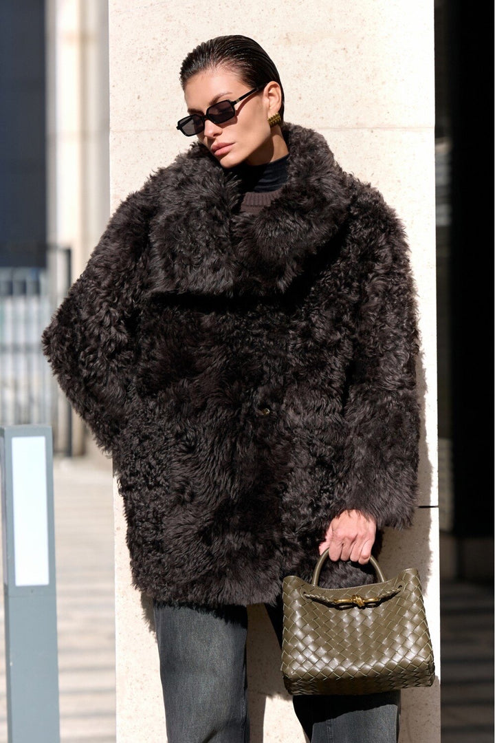 Manteau mi-long en peau lainée GABRIELLE