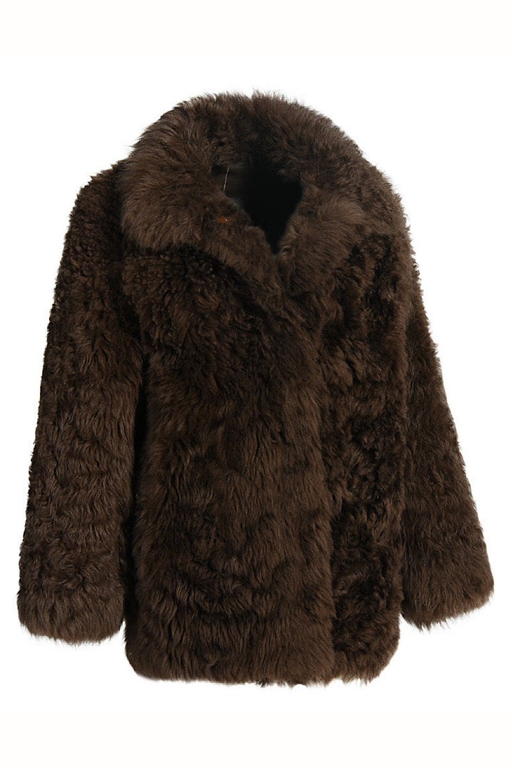 MANTEAU MIELA en peau lainée marron