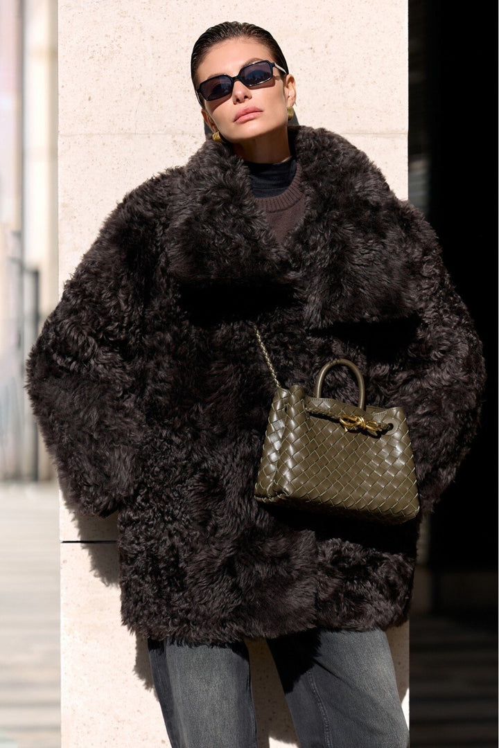 Manteau mi-long en peau lainée GABRIELLE