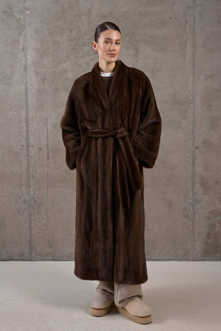 Manteau en vison brun foncé Juliet