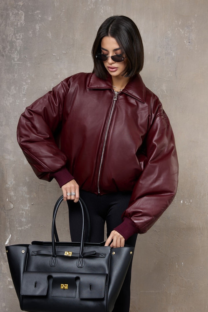 Blouson aviateur en cuir Maeve bordeaux