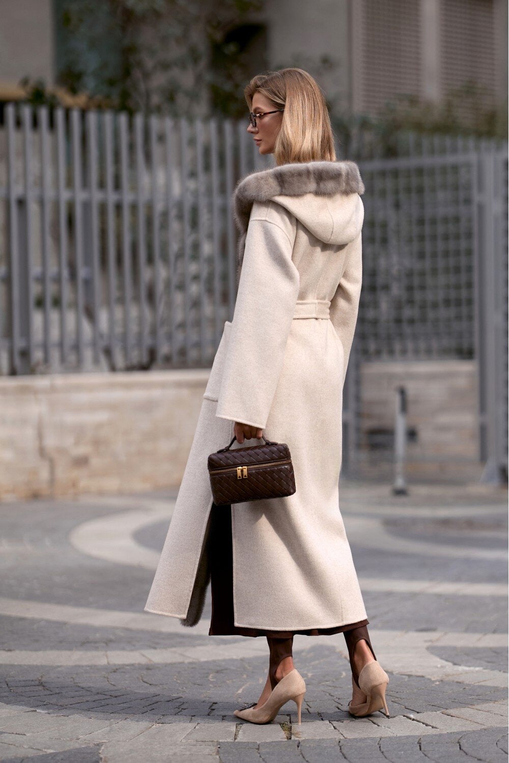 Manteau en cachemire et vison Amal