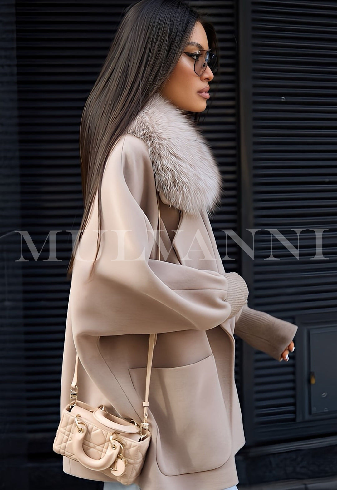Limited Edition Beige Cashmere Coat with Detachable Fox Fur Collar - Designed in Italy and featuring a classic loose cut.