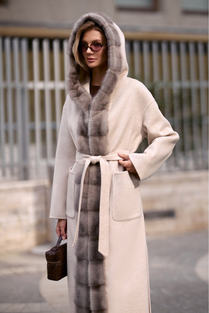 Manteau en cachemire et vison Amal
