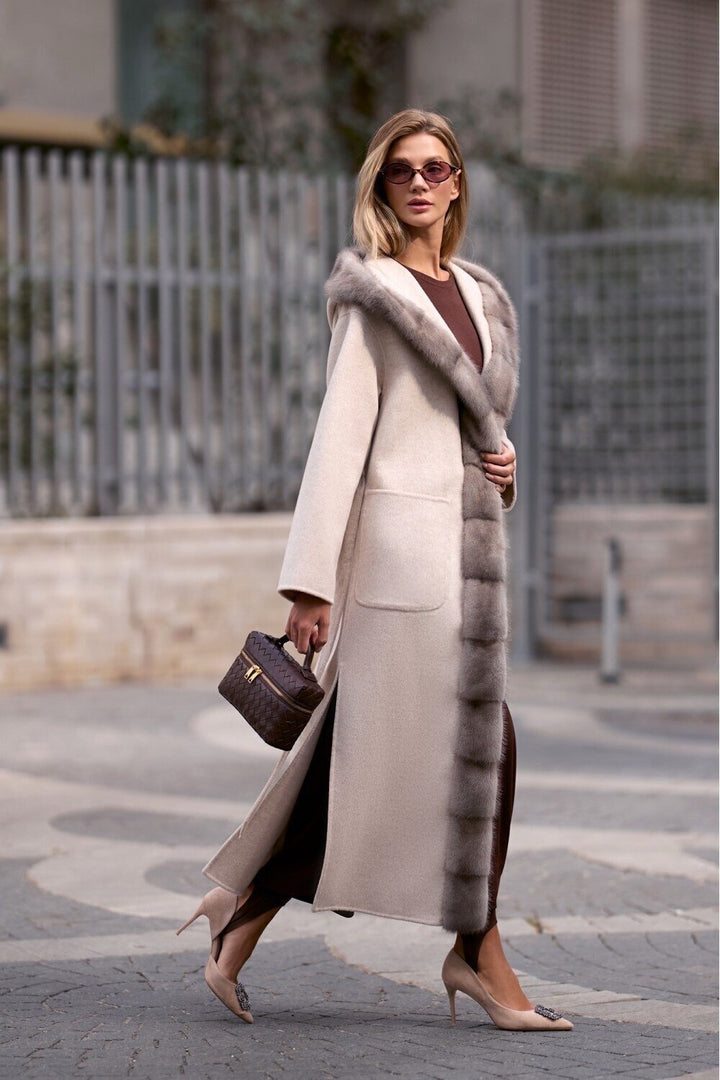 Manteau en cachemire et vison Amal