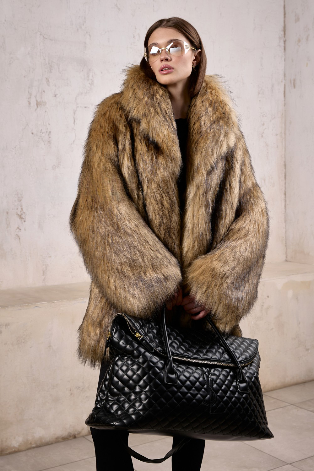 Manteau en fausse fourrure ambrée