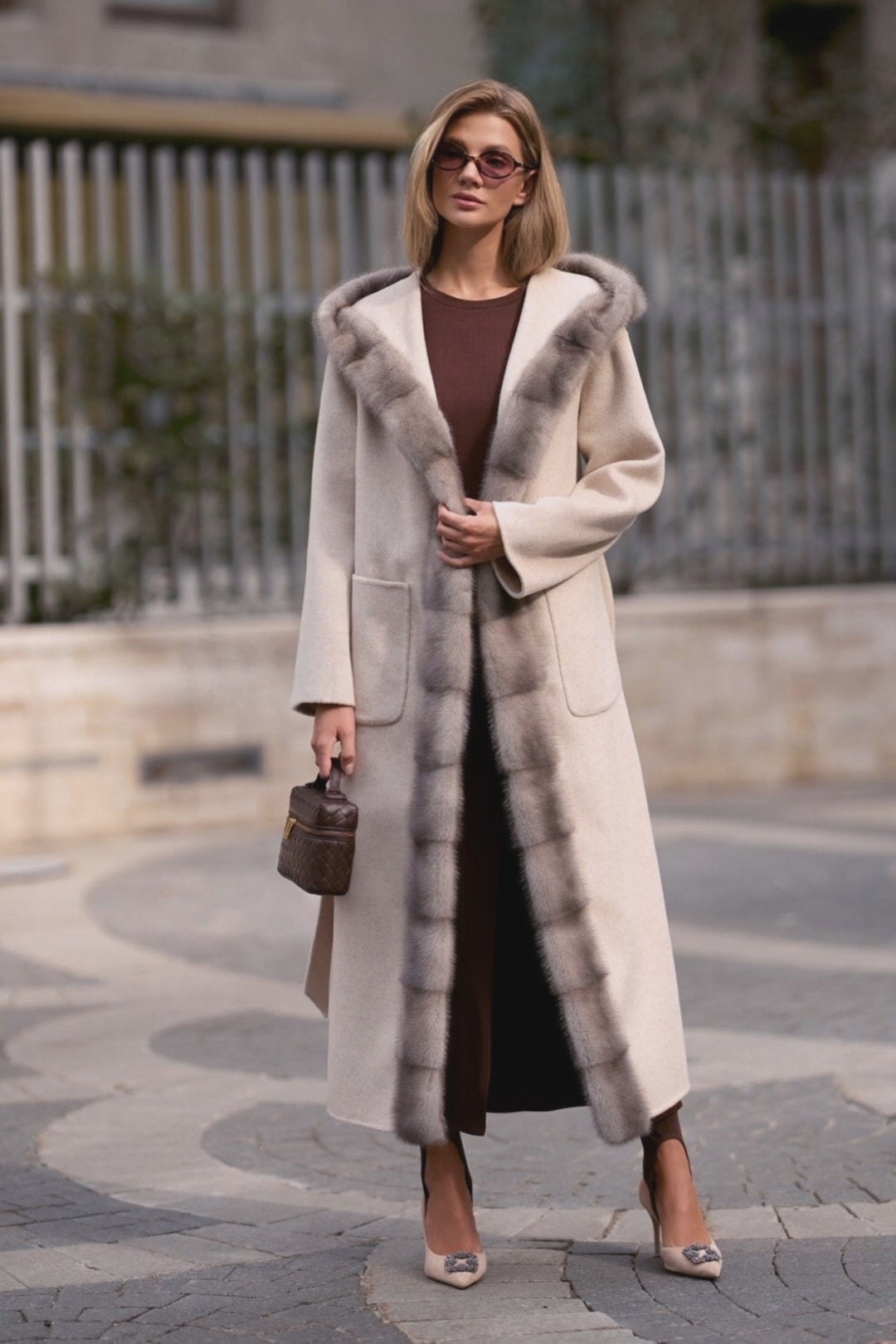 Manteau en cachemire et vison Amal